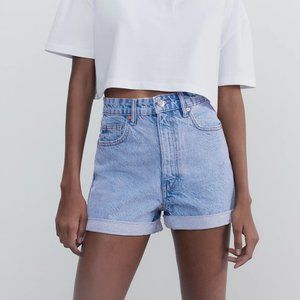 NWT Zara Mom Fit Shorts, High Waisted - Light Blue